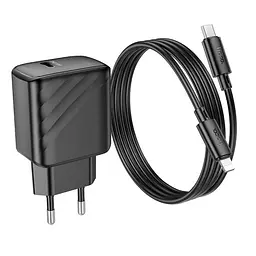 Мережевий зарядний пристрій Hoco CS22A Value single port PD30W charger set(C to iP) чорний - мініатюра 5
