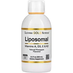 Ліпосомальні вітаміни A D3 E та K2 California Gold Nutrition Liposomal Vitamin A D3 E & K2 смак ананасу 250 мл