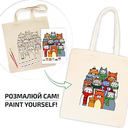 Екосумка-розмальовка, Коти в шапках , бавовна 220 г/м2, 38х42см, ROSA Talent - мініатюра 2