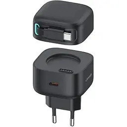 МЗП Usams US-CC202 GaN With Type-C Magnetic Retractable Cable Module XMF Ser. 35W (2USB-C) Black