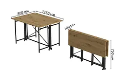Стіл-книга трансформер Оріон 3 Ferrum-decor 750x1150x880 Чорний метал ДСП Дуб Артізан 16 мм (FRD-105086) - мініатюра 6