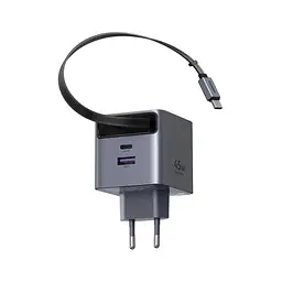 Зарядний пристрій Ugreen USB-C PD45W GaN + cable USB-C to USB-C retractable (65822) - мініатюра 3