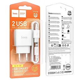 МЗП Hoco C141A Smart 2.1A (2USB-A) + кабель USB to Lightning White - мініатюра 2
