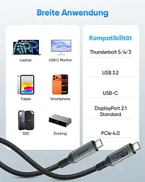 Кабель SUNGUY USB4 Type-C 40Gbps 240W 1 м для зарядки та передачі даних - мініатюра 3