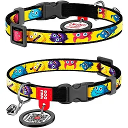Нашийник для котів Waudog Nylon Мохнаті монстри з QR паспортом XS 20-30x1 см