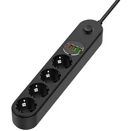 Фільтр мережевий ColorWay 2 м Black 4 x євророзетки 1xType-C (45 Вт PD3.0) 1xUSB (30 Вт QC3.0) 2xUSB (12 Вт) дріт з міді (до 2500 Вт) 10A (CW-CHE44PDB)