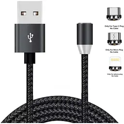 Дата кабель USB 2.0 AM to Lightning + Micro 5P + Type-C 1.2m Magneto bla XoKo (SC-350MGNT-BK) - мініатюра 2
