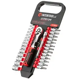 Набір головок торцевих і біт з тріскачкою коміром та подовжувач Intertool ET-8018 1/4" Storm (у наборі 28 предметів)
