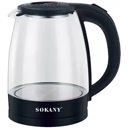 Чайник електричний Sokany SK-1045 2 л електрочайник дисковий з підсвіткою для дому скло 1500 Вт Чорний
