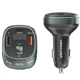 Автомобільний FM-трансміттер Vention PD 54W 3-Port USB (C+A+A) LED/USB Flash/Bluetooth, вольтметр - мініатюра 3