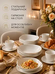 Скляний столовий сервіз на 4 персони 20 предметів, тарілки 26 см, чашки 200 мл, білий (49676278) - мініатюра 9