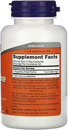 L-аргінін Now Foods L-Arginine 100 капсул - мініатюра 2