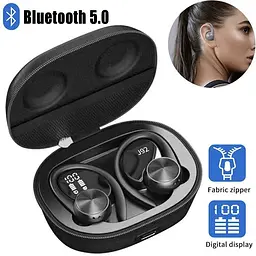 Бездротові спортивні Bluetooth навушники TWS J92 з тканинним зарядним кейсом, сенсорами управління чорні - мініатюра 2