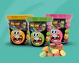 Печиво Макарон Gangfu Creamy Popping Candy зі смаком чаю Матча і вибуховою карамелью 80г - мініатюра 6