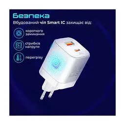 Зарядний пристрій Promate USBC PD25W + USBA QC3.0 18W White (powerport-25ac.white) - мініатюра 8