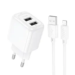 Сітчастий зарядний пристрій HOCO CS51A Surplus dual-port charger 2USB/2,4A Lightning cable Set білий