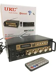 Підсилювач звуку 2-х канальний 2x60Вт Bluetooth стереопідсилювач з 2 мікрофонними входами караоке та пульт 220V та 12V USB FM інтегральний UKC SN-222BT - мініатюра 7
