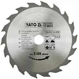 Диск пиляльний победітовий по дереву YATO 160х20х2/8х2/0 мм (YT-6055)