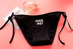 Жіночі трусики на зав'язках "Fuck Me" S-L Чорний - мініатюра 2