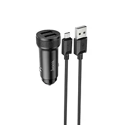 Адаптер автомобільний HOCO Micro USB Cable Level dual port car charger Z49 2 USB 12W набір чорний - мініатюра 3