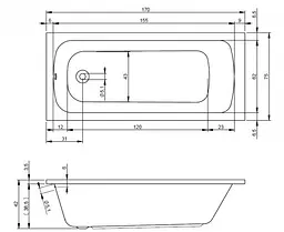 Ванна акрилова Rho Rma 170x75 BB3100500000000 Білий - мініатюра 2