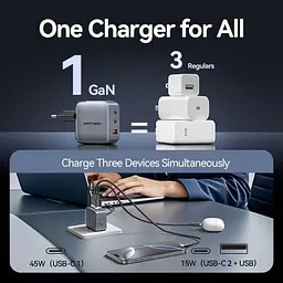 Зарядний пристрій Vention 2xUSB-C PD70W + 1xUSB QC3.0 22.5W GaN gray (FEXH0-EU) - мініатюра 8