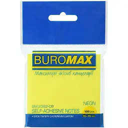 Блок паперу для нотаток Buromax Neon з клейким шаром 75х75 мм 100 аркушів жовтий (BM.2382-08)