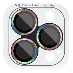 Захисне скло Metal Classic на камеру (у упак.) для Apple iPhone 16 Pro (6.3) / 16 Pro Max (6.9) Бузковий / Rainbow