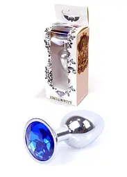 Металева анальна пробка з кристалом Boss Jewellery Silver Plug Dark 7 см (синій)