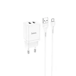 Набір із кабелем мережевий Hoco Maker dual port charger set N25 кабель Micro USB 2USB білий - мініатюра 3