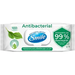 Вологі серветки Smile Antibacterial з соком подорожника 100 шт. (4823071636741/4823071656466)