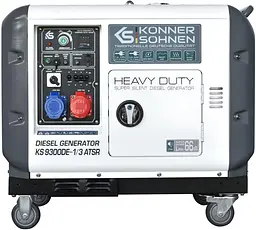 Генератор Синхронний KonnerSohnen KS 9300DE-1/3 ATSR,230/400В,6.5/6.0кВт,7.5/7.0кВт,1/3Фази, АВР(ATS), електростартер, 168кг / 7000 Вт / Дизель (KS93 - мініатюра 2