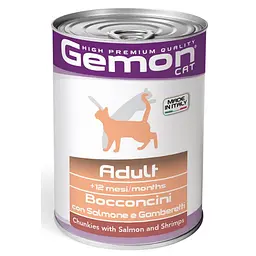 Вологий корм Gemon Cat Wet для дорослих кішок з лососем та креветками 415 гр