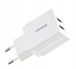 Мережевий зарядний пристрій Usams US-CC090 T24 2.1A Dual USB Travel Charger білий (6958444982588)