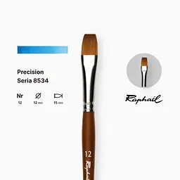 Пензель синтетика плоска (імітація соболя) Raphael Precision, №12, коротка ручка - мініатюра 2