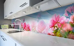 Кухонний фартух Рожеві Троянди Відображення вінілові для кухні 65х250 см квіти Блакитний Happy Pocket Z183645 - мініатюра 5