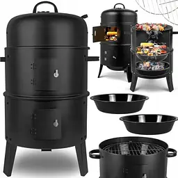 Садова коптильня на вугільному грилі з вогнищем 3 в 1 MalTec Coal Curron SmokeHouse GM8000 із термометром, мангал, чорна, 108085 - мініатюра 2