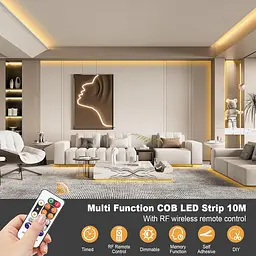 Світлодіодна стрічка Cob LED Strip Light 10 м з таймером, затемнювані стрічкові світильники з радіочастотним пультом дистанційного - мініатюра 7
