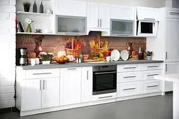 Кухонний фартух Натюрморт Дошки наклейка ПВХ глечик овочі фрукти свічки Бежевий 60х300 см Happy Pocket Z180485 - мініатюра 6