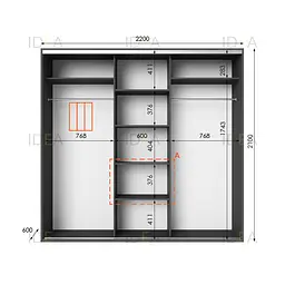 Шафа-купе Idea серія 6 220 x 60 x 210 см Антрацит Дзеркало - мініатюра 2