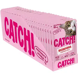 Набір вологий корм Catch! для дороcлих котів з яловичиною та овочами в желе  2.04 кг (24 шт х 85 г)