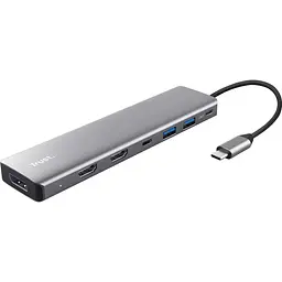 USB-Хаб Trust Dalyx 7in1 USB-C 2xUSB-А 3.2/2xUSB-С/2xHDMI/Display Port, Алюміній, 0.16м, Сірий (25661_TRUST)