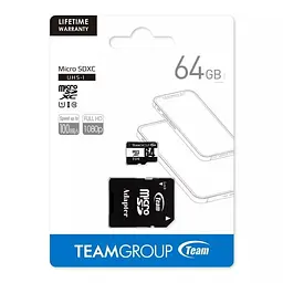 Карта пам'яті Team MicroSDHC 64GB UHS-I Class 10 Black + SD-adapter (TUSDX64GCL10U03) - мініатюра 2
