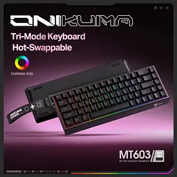 Клавіатура Onikuma ігрова MT-63 бездротова з RGB підсвіткою для ПК ігор та геймінгу Чорний - мініатюра 2