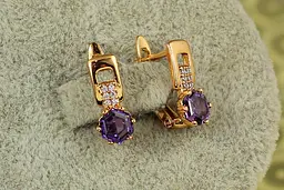 Сережки дитячі Xuping Jewelry Тутті з фіолетовим каменем 1,4 см золотисті