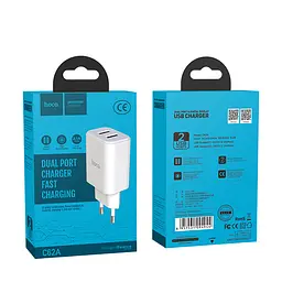 Блок живлення 2 порти Адаптер мережевий Hoco Victoria C62A 2 USB 2.1 А білий - мініатюра 2