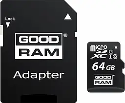 Карта пам'яті GoodRam microSDXC 64GB Class 10 UHS I (M1AA-0640R12) + SD адаптер (6475884)