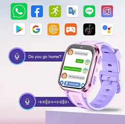 Дитячий смарт годинник з GPS трекером Lemfo D58, 4G, SIM-карта, функція прослуховування, відеодзвінки, Wi-Fi, 8 ГБ пам’яті, кнопка SOS Фіолетовий - мініатюра 6