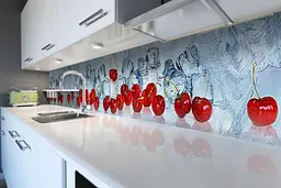Кухонний фартух Стиглі Вишні наклейка ПВХ червоні ягоди кубики лід Блакитний 60х300 см Happy Pocket Z180512