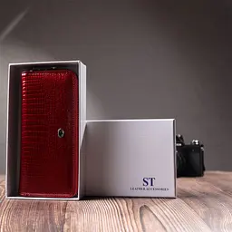 Жіночий гаманець лакований на блискавці з натуральної шкіри ST Leather 22677 червоний - мініатюра 10